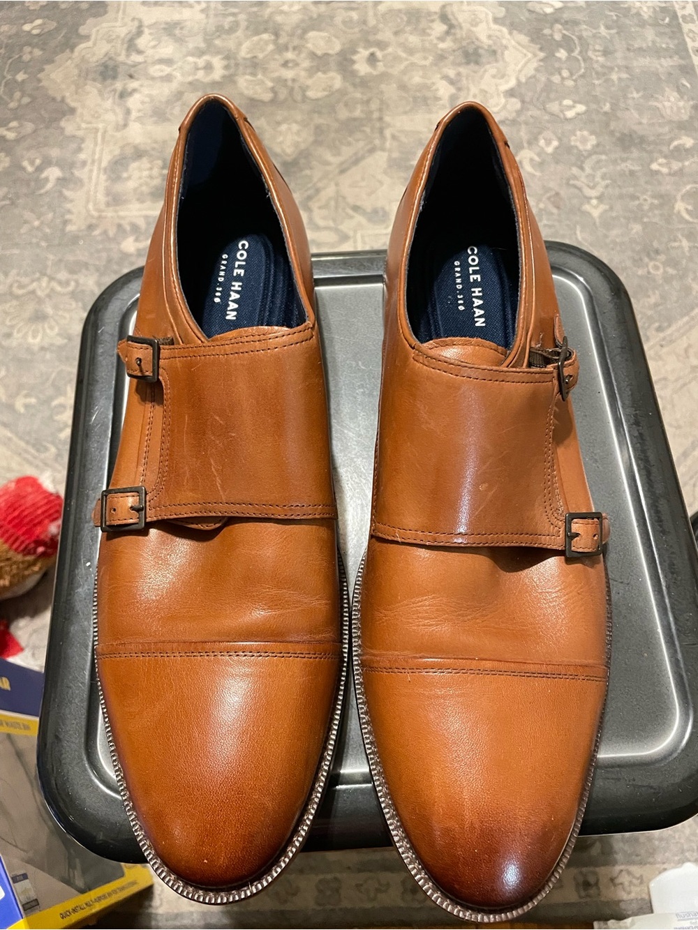 Cole Haan Tan Leather Double Monk Strap Dress Shoes